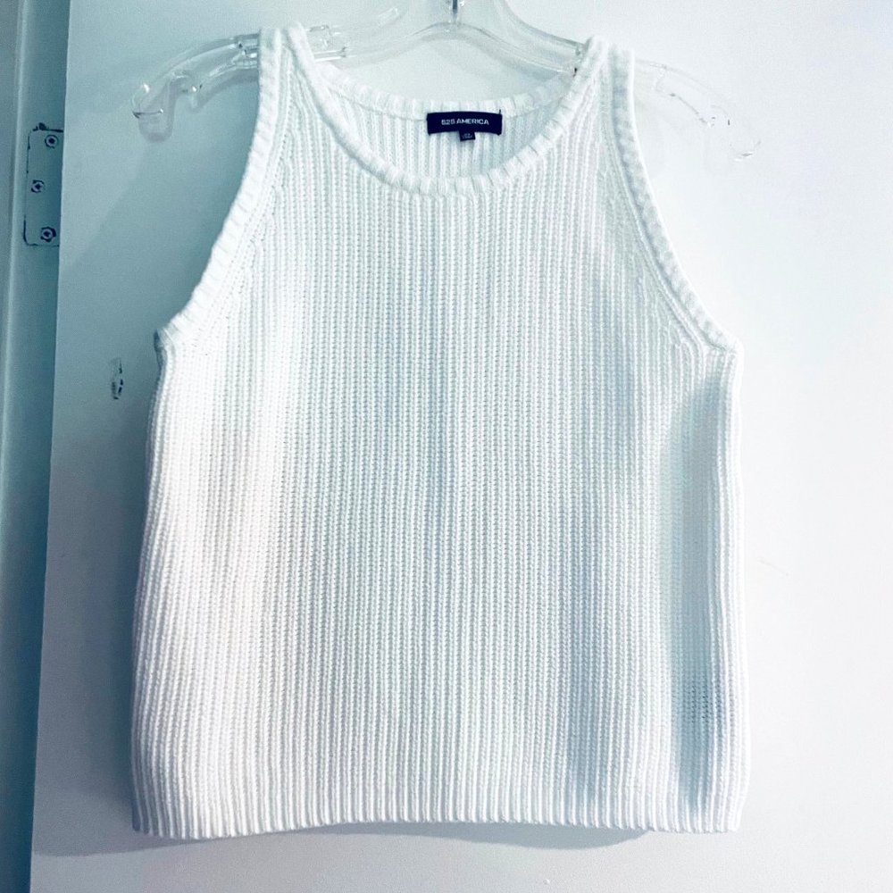 525 America, Summer Sleeveless Knit Sweater, Cotton, White xs